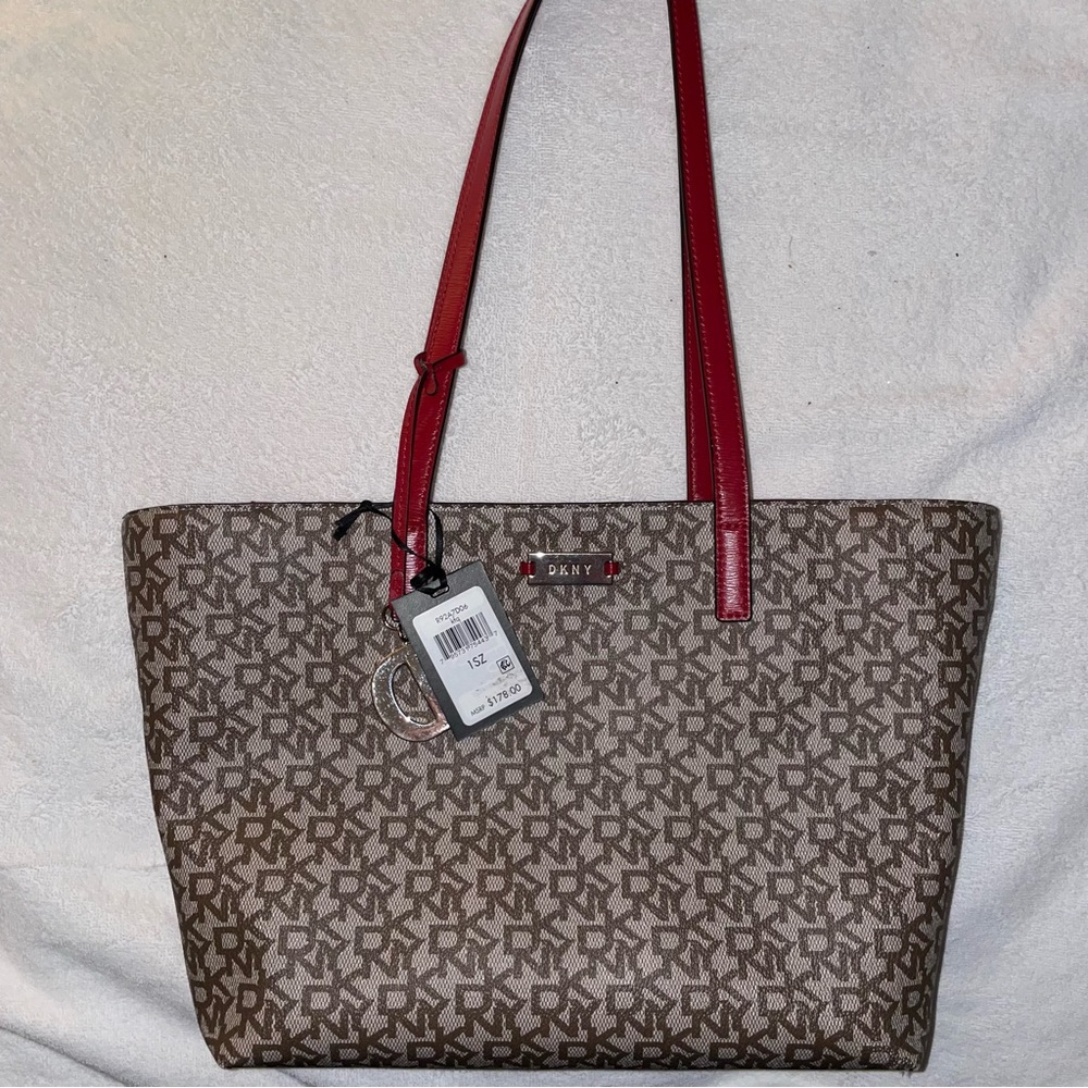 Red Beige DKNY Tote Bag NWT